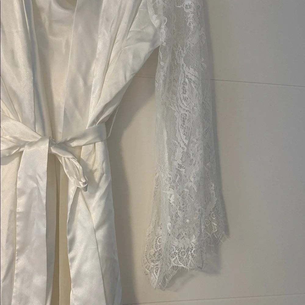 Luxurious Satin Lace Robe with slip dress in White